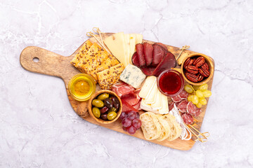 Poster - Antipasto board with prosciutto, salami, crackers, cheese