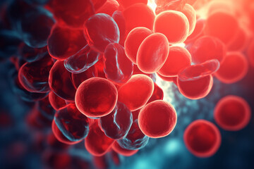 A close-up of erythrocytes interacting with plasma, medicine, blood, Generative AI