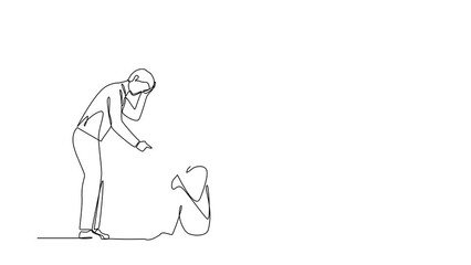 Wall Mural - Animated self drawing of continuous line draw scared female afraid of husband, domestic violence. Man beating wife, quarreling couple. Emotional personages arguing. Full length one line animation