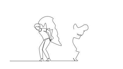 Wall Mural - Self drawing animation of single line draw broken heart carried by man woman. Divorce heartache. Family conflict. Break up relationship. Married couple sad. Continuous line draw. Full length animated