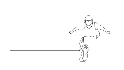 Sticker - Animated self drawing of continuous one line draw disabled race athlete wheelchair sport. Disability championship. Hobbies and interests of people with disabilities. Full length single line animation