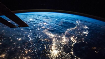 Wall Mural - planet earth at night seen from space in real time. view from international space station. public do