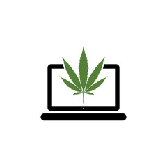 Wall Mural - Laptop and medical marijuana or cannabis leaf icon isolated on transparent background