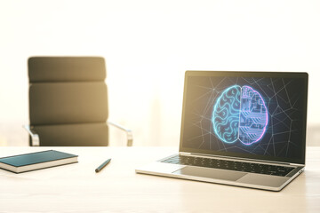 Wall Mural - modern computer monitor with creative artificial intelligence symbol. neural networks and machine le