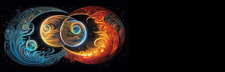 Wall Mural - the soul and the cosmic yin yang are celebrating the cosmos and the moon. beautiful spiritual illust