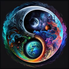Wall Mural - the soul and the cosmic yin yang are celebrating the cosmos and the moon. beautiful spiritual illust