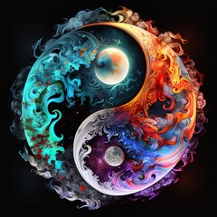 Wall Mural - the soul and the cosmic yin yang are celebrating the universe and the moon. concept. beautiful spiri