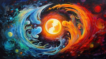 Wall Mural - the soul and the cosmic yin yang are celebrating the cosmos and the moon. beautiful spiritual illust
