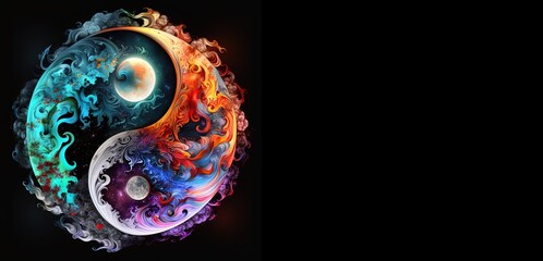 Wall Mural - the soul and the cosmic yin yang are celebrating the cosmos and the moon. beautiful spiritual illust