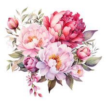 Watercolor Vintage Pink Peony Bouquet