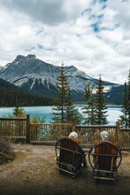 Old Couple In Front Of Emerald Lake, British Colombia, Travel, Landscape Photography