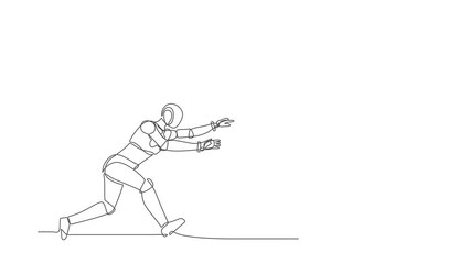 Wall Mural - Self drawing animation of single line draw robot running chasing after run away money. Future technology development. Artificial intelligence machine learning. Continuous line. Full length animated