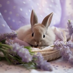 Canvas Print - Lilac Bunny in a Cozy Setting, A Picture of Serenity