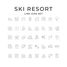 Set Line Icons Of Ski Resort