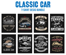 Vintage Classic Car T-shirt Design Bundle. American Hotrod Classic Car Graphic.