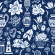 Generative AI Seamless vector delftware pattern with tulips and mills