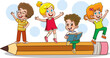 © serkan - kids writing with a big pen cartoon vector