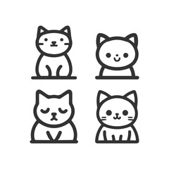 Sticker - Cartoon cat, kitten face line vector icon set isolated