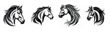 Fototapeta Koty - Set of horse's head vector silhouettes. Black tattoo illustration. Suitable for logo art.