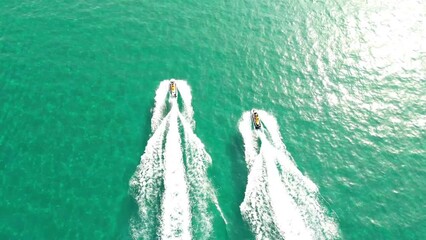 Sticker - Aerial view of motor boats on a tropical sea