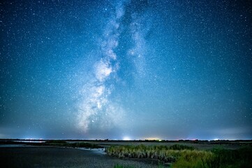Wall Mural - Natural view of vast landscape under a starry sky