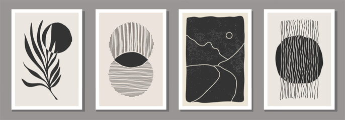 Set of minimalist posters with abstract organic shapes composition