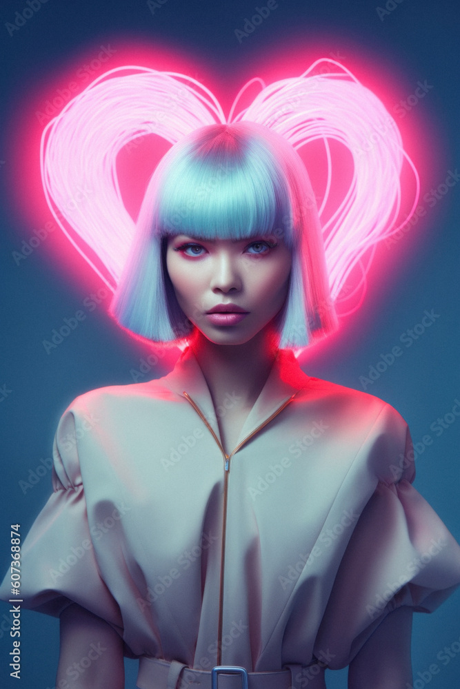 Futuristic portrait of a young beautiful girl from the future. Space ...