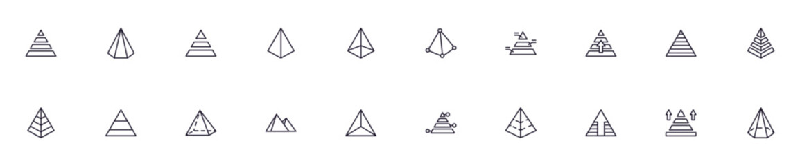 Pyramid concept. Pyramid line icon set. Collection of vector signs in trendy flat style for web sites, internet shops and stores, books and flyers. Premium quality icons isolated on white background