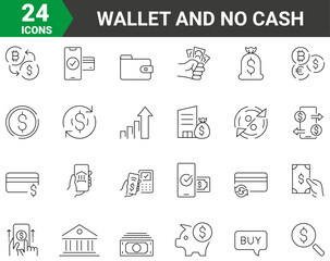 Wall Mural - set of 24 vector line icons Receive money, Wallet and No cash icons. Payment message. money default. Editable stroke