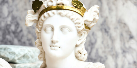 Marble head statue of an ancient Greek goddess athena on vintage ancient greece background. Ancient greek sculpture photography from Generative AI