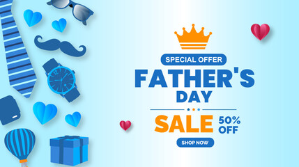 happy Father's Day sale background poster or banner design template celebrate in june. Promotion and shopping template for father  styllish typography design. father day sale banner.