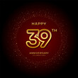 39th  anniversary logo design with a double line concept in gold color, logo vector template illustration