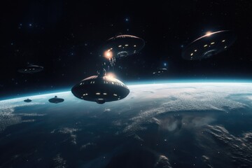 Wall Mural - alien life form floating in space, with view of distant planets and stars, created with generative a