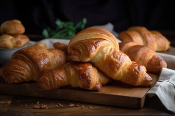Wall Mural - homemade croissants, baked and rolled into flaky pastries with layers of buttery goodness, created with generative ai