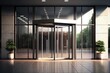 office or hotel entrance with modern automatic sliding doors for quick and easy access, created with generative ai