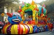 mardi gras parade with colorful floats and costumes, created with generative ai