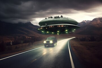 Wall Mural - alien race, traveling via flying saucer to their next destination, created with generative ai
