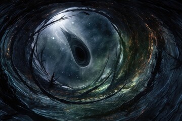 Wall Mural - alien travels through wormhole, exploring the distant reaches of space time, created with generative