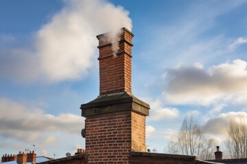 Wall Mural - chimney stack with smoke rising from a fireplace, against the backdrop of the winter sky, created with generative ai