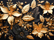 Tropical exotic seamless pattern with bright shiny golden palm leaves on dark black background. Hand-drawn premium textured vintage 3d illustration. 