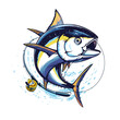 Tuna fishing logo vector  illustration. Tuna fishing emblem isolated. Ocean fish logo. Saltwater fishing theme.