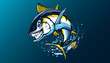 Tuna fishing logo vector  illustration. Tuna fishing emblem isolated. Ocean fish logo. Saltwater fishing theme.