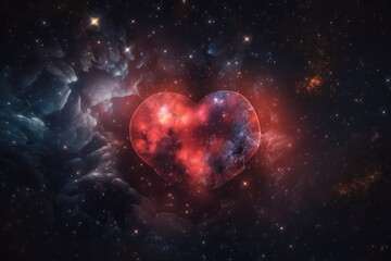 Wall Mural - heart within nebula, with stars and planets visible in the distance, created with generative ai