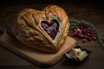 Sticker - heart-shaped loaf filled with turkey, cranberry, and stuffing, created with generative ai