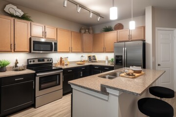 Canvas Print - kitchen with energy-efficient appliances and led lighting, created with generative ai