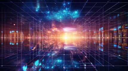 Fototapete - Data exchange, digital technologies, artificial intelligence, business analytics, big data management and Internet connection.Generative AI
