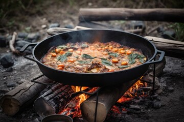 Canvas Print - campfire cookbook, filled with recipes for delicious and easy campfire meals, created with generative ai