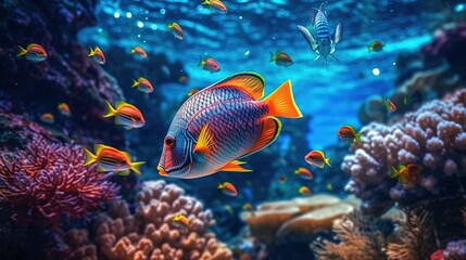 a group of fish swimming in water. Generative AI Art.