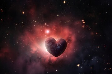 Wall Mural - heart-shaped nebula with stars and planets in the background, created with generative ai
