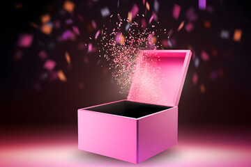 Wall Mural - gift box on a dark magic background with light bokeh. festive background, magic box with a gift. neu